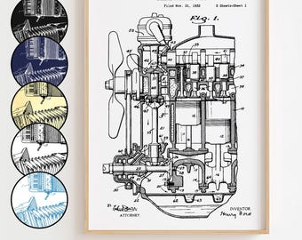 Ford Engine Blueprint Poster, Ford Engine Patent Wall Art Minimalistic, Gift Decor [UNFRAMED]