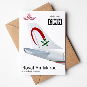 Biglietto d'auguri Royal Air Maroc, cartolina Royal Air Maroc minimalista 5 x 7 pollici (12,7 x 17,78 cm)