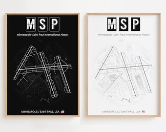 Póster del aeropuerto de Minneapolis-Saint Paul, impresión minimalista del aeropuerto de EE. UU., decoración de regalo [UNFRAMED]