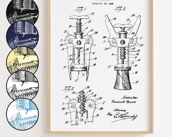 Corkscrew Blueprint Poster, Corkscrew Patent Wall Art Minimalistic, Gift Decor [UNFRAMED]