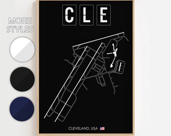 Cleveland Hopkins flygplatsaffisch, USA flygplatstryck minimalistiskt, presentdekor [URAMAD]
