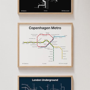 Pôster do metrô de Copenhague, impressão minimalista do metrô da Dinamarca, arte de parede para decoração de presente [SEM MOLDURA]