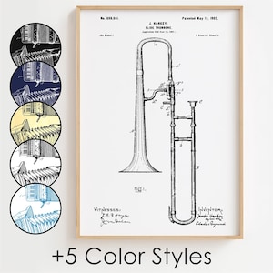 Trombone Blueprint Poster, Trombone Patent Wall Art Minimalistic, Gift Decor [UNFRAMED]