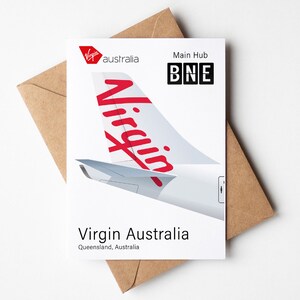 Virgin Australia-wenskaart, Virgin Australia ansichtkaart minimalistisch 5 x 7 in (12,7 x 17,78 cm)
