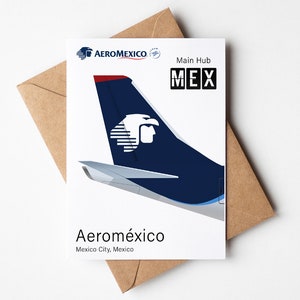 Tarjeta de felicitación de Aeroméxico, postal minimalista de Aeroméxico de 12,7 x 17,78 cm (5 x 7 pulgadas)