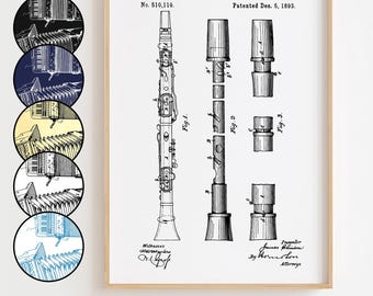 Clarinet Blueprint Poster, Clarinet Patent Wall Art Minimalistic, Gift Decor [UNFRAMED]