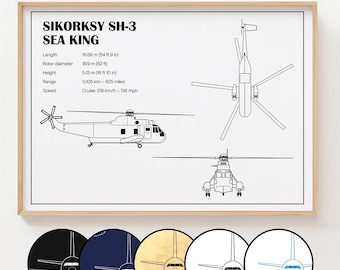 Sikorsky SH-3 Sea King Poster, Sikorsky SH-3 Sea King Print Custom Helicopter [UNFRAMED]