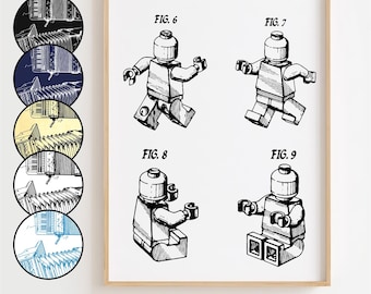 Building Blocks Man Blueprint Poster, Building Blocks Man Patent Wall Art Minimalistic, Gift Decor [UNFRAMED]