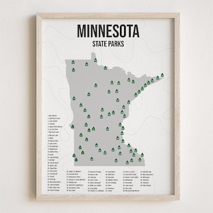 Impresión de parques estatales de Minnesota, arte minimalista de Minnesota, decoración de regalo [SIN MARCO]