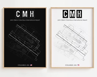 Cartel del aeropuerto John Glenn Columbus, impresión minimalista del aeropuerto de EE. UU., decoración de regalo [UNFRAMED]