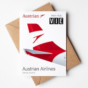 Carte de voeux d'Austrian Airlines, carte postale d'Austrian Airlines minimaliste (5 x 7 po.) (12,7 x 17,78 cm)