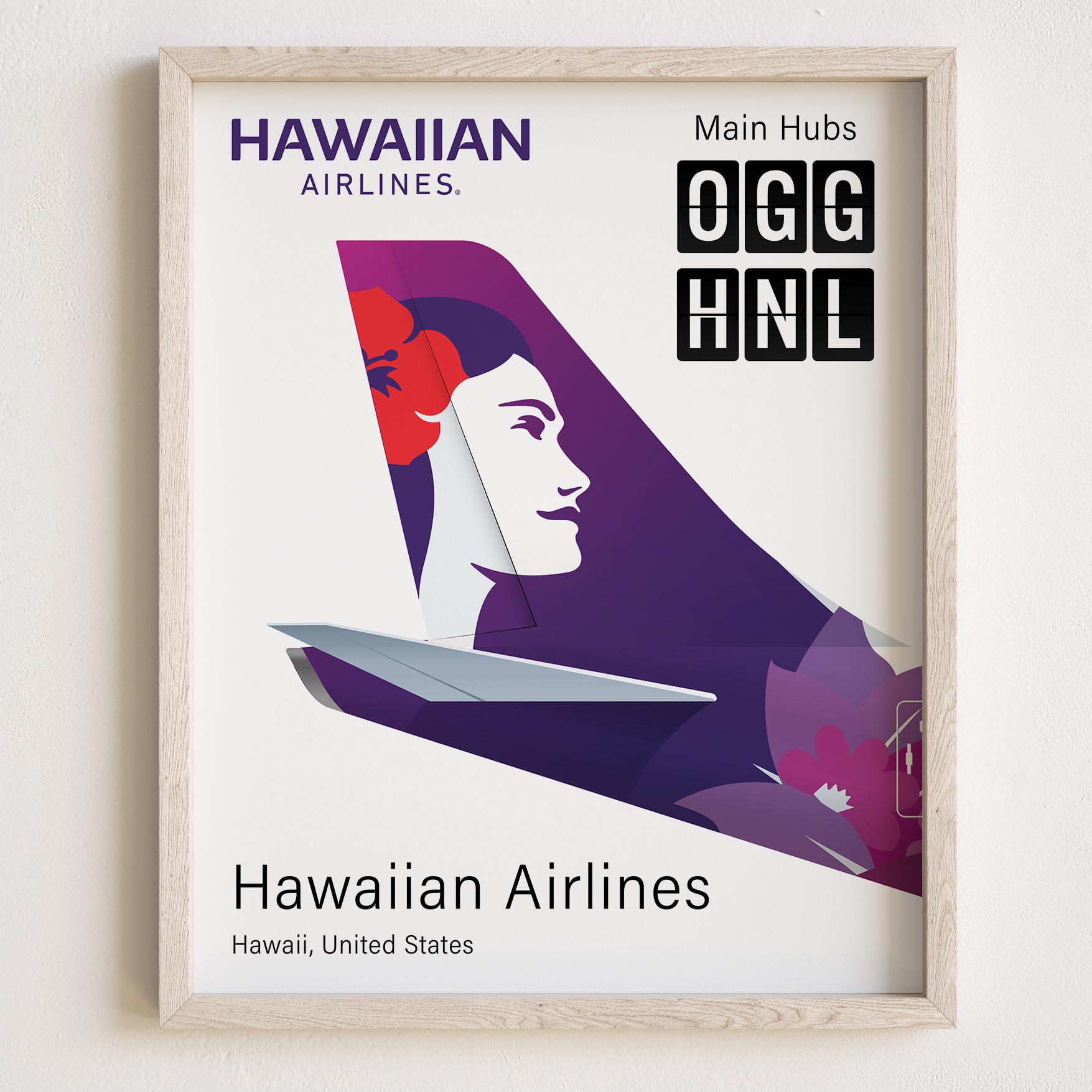 Hawaiian Airlines Poster,  Hawaiian Airlines Print Tailplane Minimalistic [UNFRAMED]