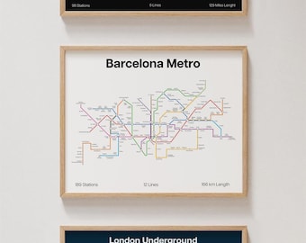Barcelonas tunnelbana-affisch, Spaniens tunnelbana-tryck minimalistisk, väggkonst presentdekor [UTAN INRAMNING]