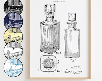 Wiskey Decanter Blueprint Poster, Wiskey Decanter Patent Väggkonst Minimalistisk, Presentdekor [Utan Ram]