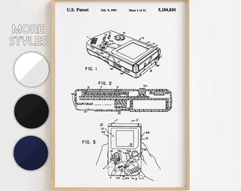 Gameboy Blueprint Poster, Patent Wall Art Minimalistic, Gift Decor [UNFRAMED]
