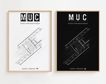 Póster del aeropuerto de Múnich, Alemania, impresión minimalista, decoración de regalo [SIN MARCO]