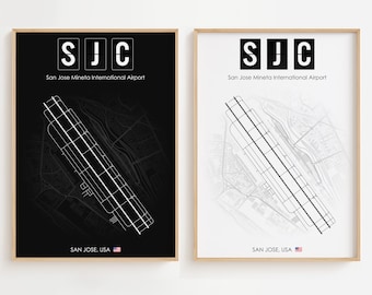 Cartel del aeropuerto de San José, impresión minimalista del aeropuerto de EE. UU., decoración de regalo [UNFRAMED]