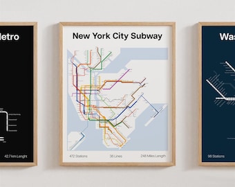 New York City Metro Poster, New York City Subway Print Minimalistic, Wall Art Gift Decor [UNFRAMED]
