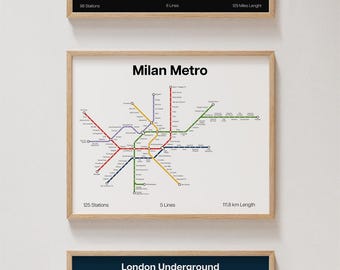 Milanos tunnelbana-affisch, Italiens tunnelbana-tryck minimalistisk, väggkonst presentdekor [UTAN INRAMNING]