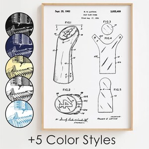 Golf Club Cover Blueprint Poster, Golf Club Cover Patent Wall Art Minimalistic, Gift Decor [UNFRAMED]