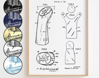 Golf Club Cover Blueprint Poster, Golf Club Cover Patent Wall Art Minimalistic, Gift Decor [UNFRAMED]