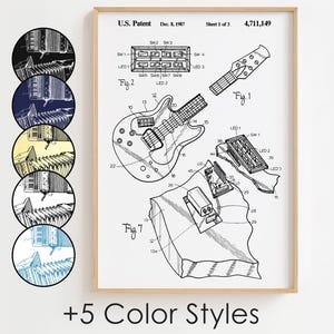 Electric Guitar Blueprint Poster, Electric Guitar Patent Wall Art Minimalistic, Gift Decor [UNFRAMED]