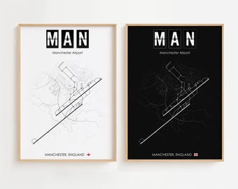 Póster del aeropuerto de Manchester, impresión minimalista de Inglaterra, decoración de regalo [SIN MARCO]