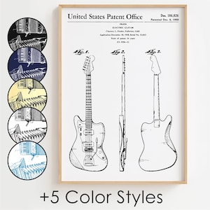 Electric Guitar Blueprint Poster, Electric Guitar Patent Wall Art Minimalistic, Gift Decor [UNFRAMED]