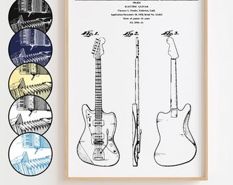 Electric Guitar Blueprint Poster, Electric Guitar Patent Wall Art Minimalistic, Gift Decor [UNFRAMED]
