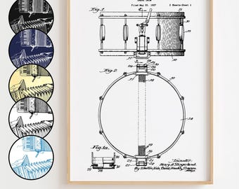 Affiche du plan d'une caisse claire, art mural minimaliste inspiré d'un brevet de caisse claire, décoration cadeau [SANS CADRE]