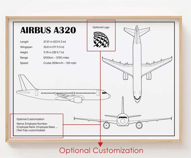 Airbus A320 Poster, Airbus A320 Print Custom Airplane UNFRAMED Etsy