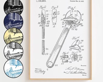 Skiftnyckelritningsposter, skiftnyckelpatentväggkonst minimalistisk, presentdekor [URRAMAD]