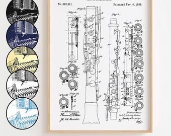Oboe Blueprint Poster, Oboe Patent Wall Art Minimalistisk, Presentdekor [URAMAD]