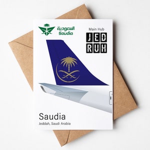 Saudia Grußkarte, Saudia Postkarte Minimalistisch 12,7 x 17,78 cm