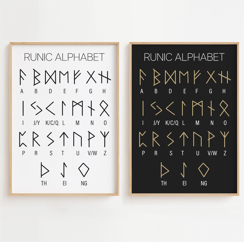 Runic Frame Runic Alphabet Poster, Runic Alphabet Print Minimalistic, Wall Art Gift ...