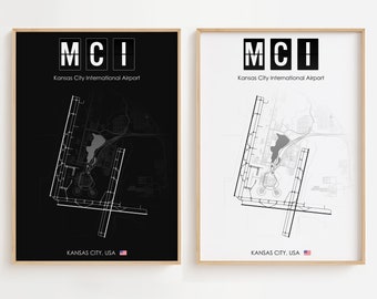 Cartel del aeropuerto de Kansas City, impresión minimalista del aeropuerto de EE. UU., decoración de regalo [UNFRAMED]