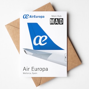 Carte de voeux Air Europa, carte postale Air Europa minimaliste 12,7 x 17,78 cm (5 x 7 po.)