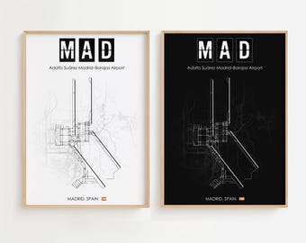 Póster del aeropuerto de Madrid, España, impresión minimalista, decoración de regalo [SIN MARCO]