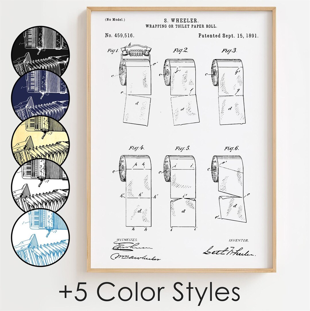 Toilet Paper Blueprint Poster, Toilet Paper Patent Wall Art ...