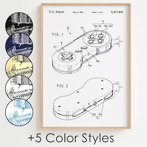 Snes Controller Blueprint Poster, Snes Controller Patent Wall Art Minimalistic, Gift Decor [UNFRAMED]