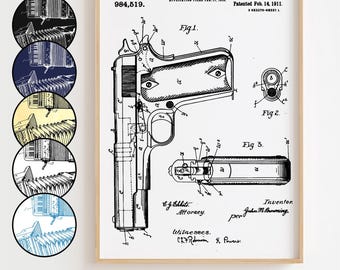 Colt 45 Blueprint Poster, Colt 45 Patent Wall Art Minimalistic, Gift Decor [UNFRAMED]