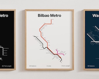 Bilbao Metro Poster, Spain Subway Print Minimalistic, Wall Art Gift Decor [UNFRAMED]