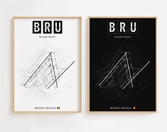 Affiche de l'aéroport de Bruxelles, Belgique, impression minimaliste, décoration cadeau [SANS CADRE]