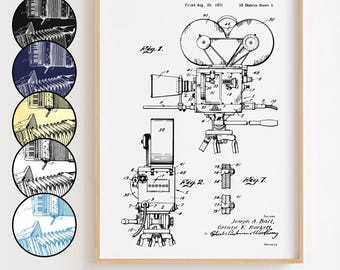 Affiche du plan d'une caméra cinématographique, Brevet de caméra cinématographique, Décoration murale minimaliste, Cadeau [SANS CADRE]
