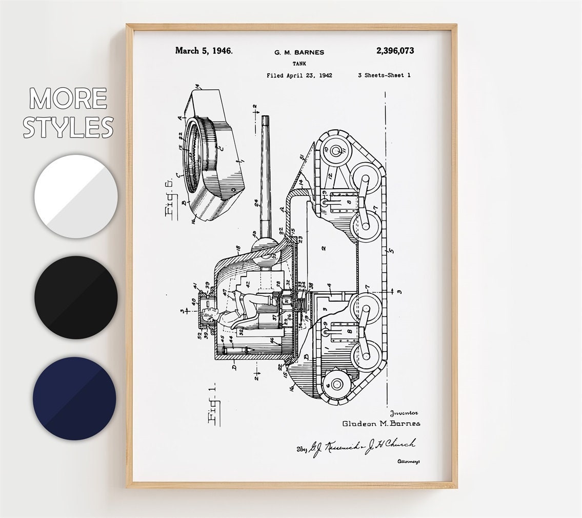 Tank Blueprint Poster, Tank Blueprint Patent Wall Art Minimalistic, Gift Decor [UNFRAMED]
