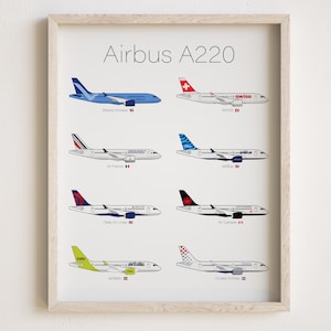 Airbus A220 Poster, Airbus A220 Print Airplanes Lineup [UNFRAMED]