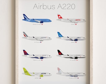 Poster Airbus A220, gamme d'avions imprimés Airbus A220 [SANS ENCADRÉ]