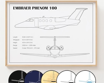 Embraer Phenom 100 Poster, Embraer Phenom 100 Print Custom Airplane [UNFRAMED]