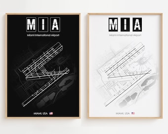 Cartel del aeropuerto de Miami, impresión minimalista del aeropuerto de EE. UU., decoración de regalo [UNFRAMED]