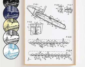 Chainsaw Blueprint Poster, Chainsaw Patent Wall Art Minimalistic, Gift Decor [UNFRAMED]